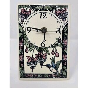 VTG Santa Barbara Ceramic Design Floral And Hummingbird Tile Wall Clock Works!
